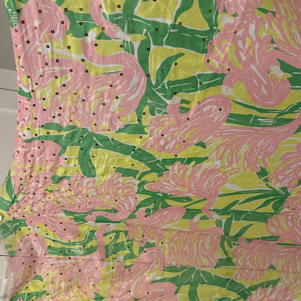 Lilly Pulitzer for Target Pink and Green Floral Scarf with Gold Sequin Accents